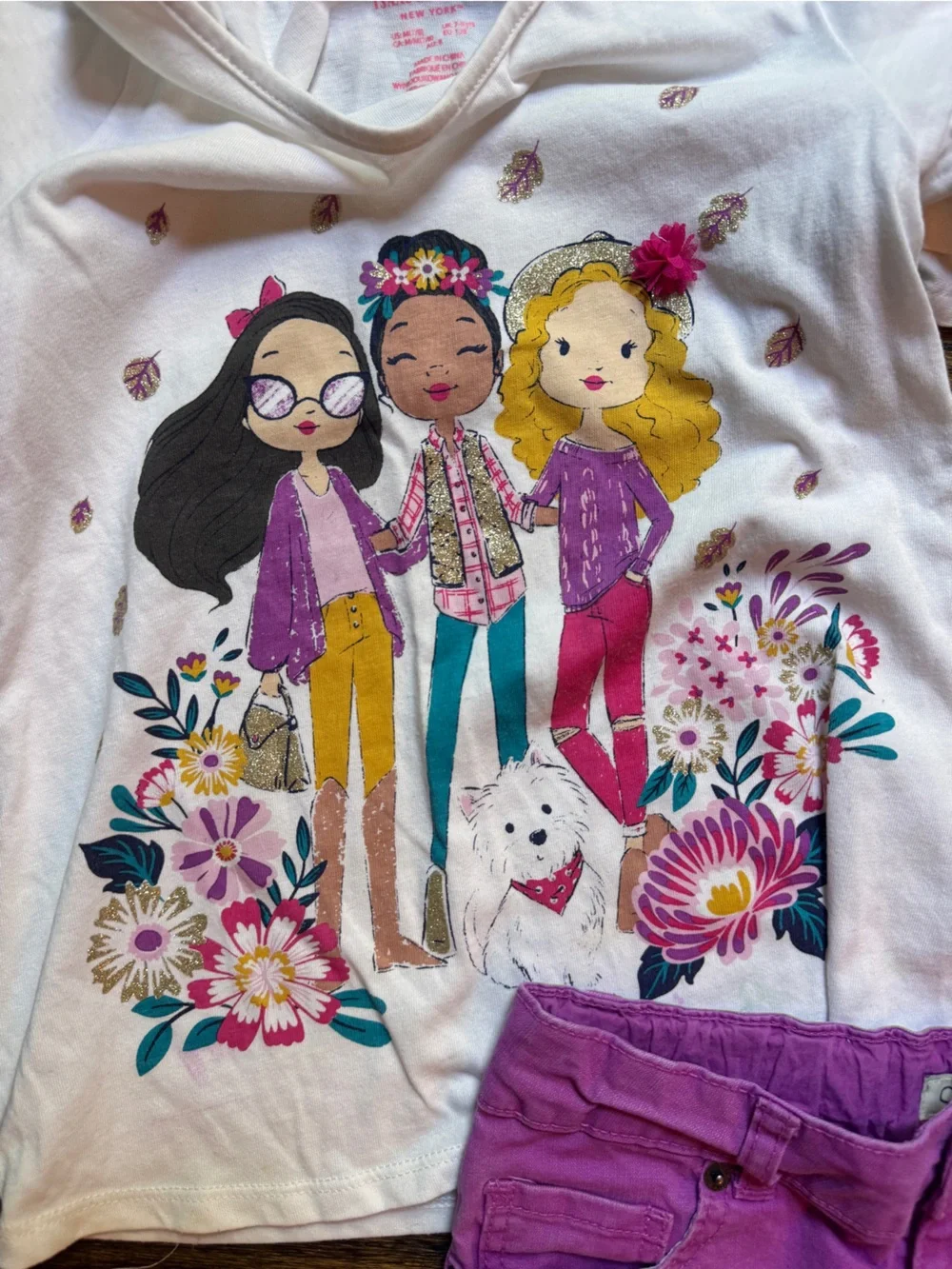 Girls Fuscia Shorts & Graphic Tee Set - Floral Friends